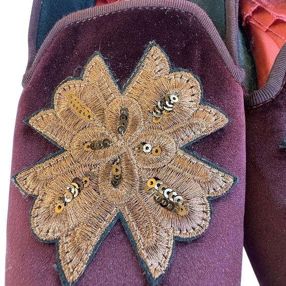 Birdies The Starling loafers in Bordeaux velvet with sequin embroidery Size 11 - Picture 9 of 15